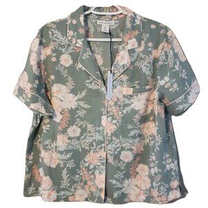 Cupcakes & Cashmere Green Pastel Romantic Floral Short Sleeve Pajama Top Shirt L